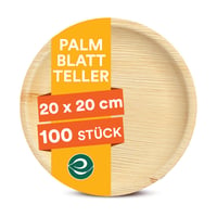 ECO SOUL Okrúhly tanier z palmových listov 20 cm, 100 ks – 100 % kompostovateľný jednorazový tanier na párty, bio riad na jedno použitie, odolný voči mastnote a vode 1