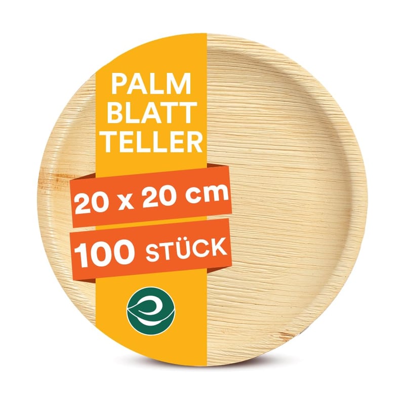 ECO SOUL Okrúhly tanier z palmových listov 20 cm, 100 ks – 100 % kompostovateľný jednorazový tanier na párty, bio riad na jedno použitie, odolný voči mastnote a vode