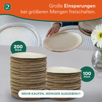 ECO SOUL Okrúhly tanier z palmových listov 20 cm, 100 ks – 100 % kompostovateľný jednorazový tanier na párty, bio riad na jedno použitie, odolný voči mastnote a vode 9