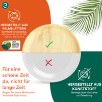 ECO SOUL Okrúhly tanier z palmových listov 20 cm, 100 ks – 100 % kompostovateľný jednorazový tanier na párty, bio riad na jedno použitie, odolný voči mastnote a vode 6