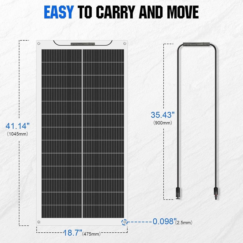 ECO-WORTHY 100W 12V Flexibilis Monokristályos Napelem Autóhoz Lakóautóhoz Csónakhoz