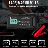 ECO-WORTHY 10A Akkumulátor Töltő 12V - LiFePO4 és Savas Akkukhoz, Intelligens Csepptöltő Autó, Motor, Fűnyíró, Hajó Akkumulátorokhoz 3