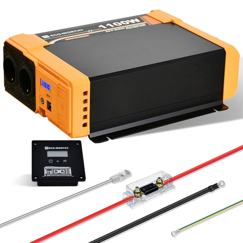 ECO-WORTHY 1100W Inverter 12V-230V Tiszta Szinusz, USB és AC Aljzat