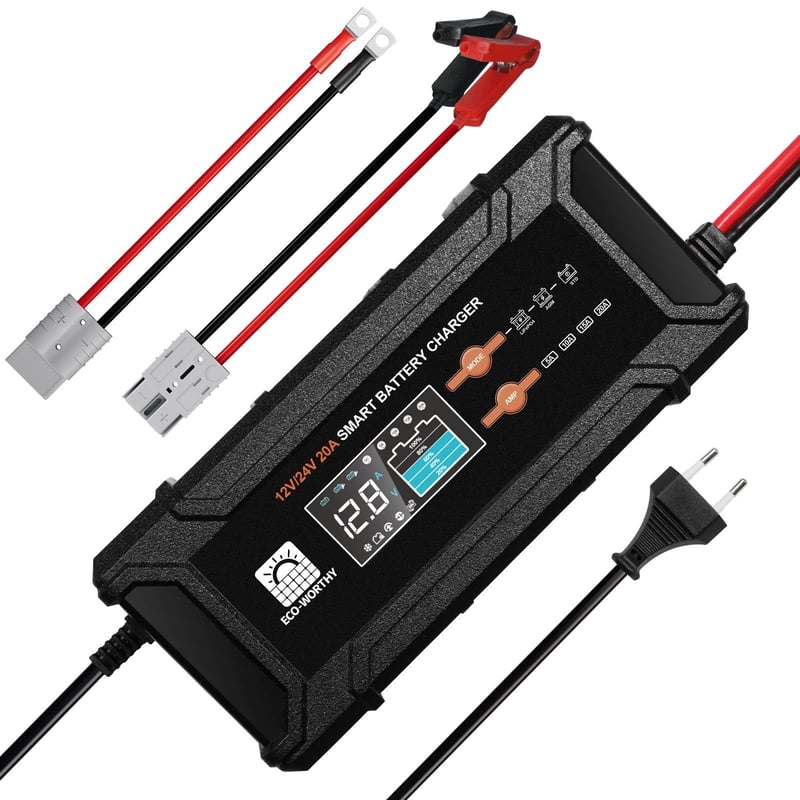 ECO-WORTHY 12V/24V 20A LiFePO4 nabíjačka batérií s automatickou detekciou