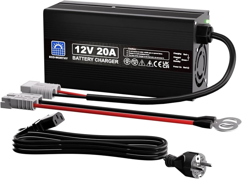 ECO-WORTHY 14,6V 20A LiFePO4 Akkumulátor Töltő Anderson Csatlakozóval - Gyorstöltés Autó, Teherautó, Mélyciklusú Akkumulátorokhoz