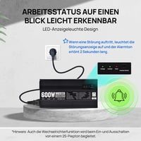ECO-WORTHY 14,6V 25A LiFePO4 Akkumulátor Töltő 600W Színuszos Inverterrel - 12V-230V UPS Funkcióval, Hálózati Prioritás Kapcsolóval, Autóhoz 5
