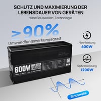 ECO-WORTHY 14,6V 25A LiFePO4 Akkumulátor Töltő 600W Színuszos Inverterrel - 12V-230V UPS Funkcióval, Hálózati Prioritás Kapcsolóval, Autóhoz 4