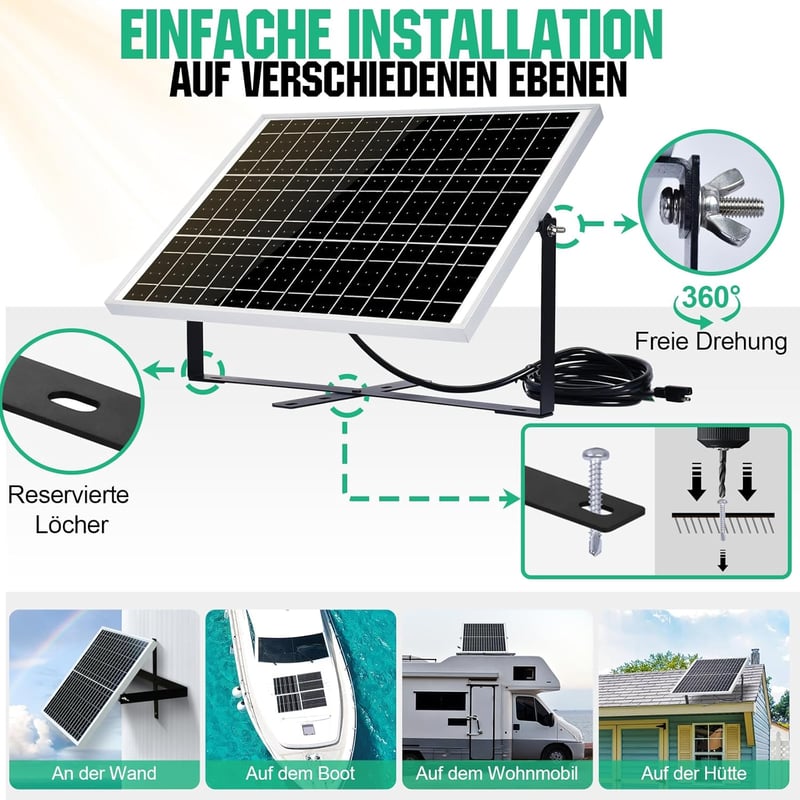 ECO-WORTHY 25W 12V Monokristályos Napelem Szett Szabályozóval és SAE Kábellel