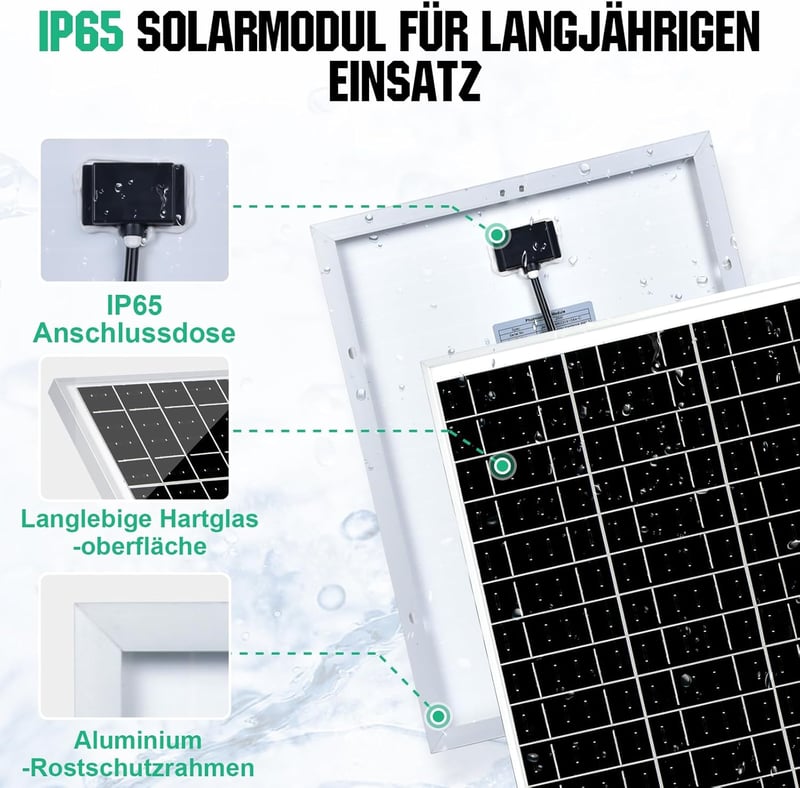 ECO-WORTHY 25W 12V Monokristályos Napelem Szett Szabályozóval és SAE Kábellel