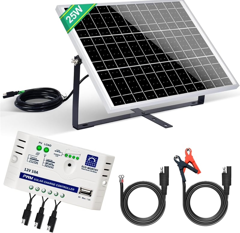 ECO-WORTHY 25W 12V Monokristályos Napelem Szett Szabályozóval és SAE Kábellel