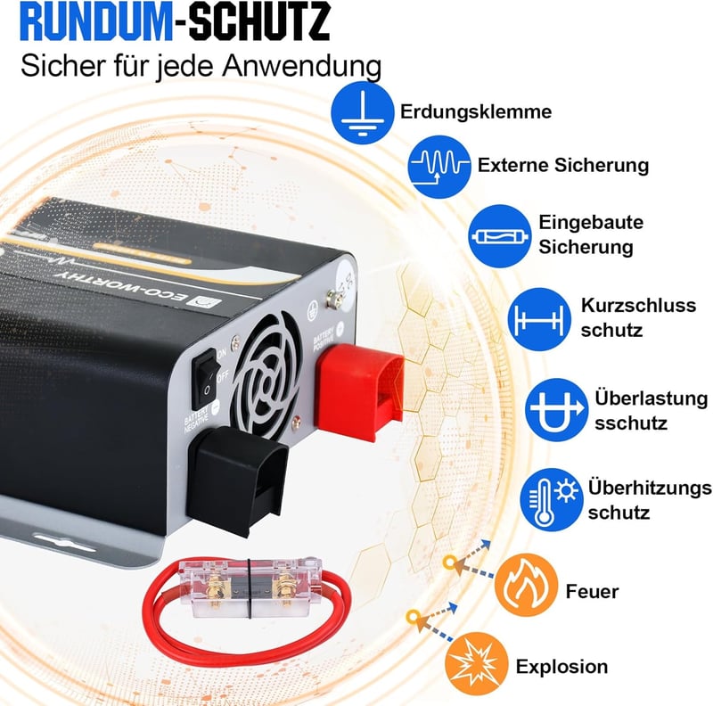ECO-WORTHY 600W Színusz Inverter - 12V-230V Napelemes Áramátalakító Távirányítóval, Autóhoz, Lakóautóhoz, Kempingezéshez és Otthoni Napeleme