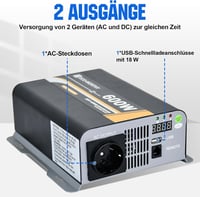 ECO-WORTHY 600W Színusz Inverter - 12V-230V Napelemes Áramátalakító Távirányítóval, Autóhoz, Lakóautóhoz, Kempingezéshez és Otthoni Napeleme 4
