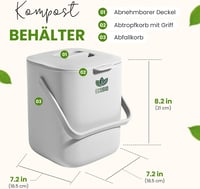ECOBIO Bio Konyhai Komposztáló Edény 7L - Fedeles Szűrős Hulladékgyűjtő Fogantyúval - Szagmentes Mosogatógép Álló Szürke 3