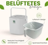 ECOBIO Bio Konyhai Komposztáló Edény 7L - Fedeles Szűrős Hulladékgyűjtő Fogantyúval - Szagmentes Mosogatógép Álló Szürke 7