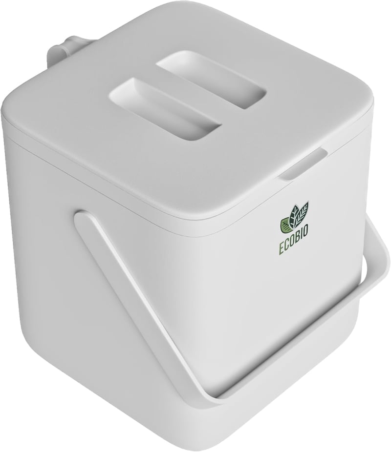 ECOBIO Bio Konyhai Komposztáló Edény 7L - Fedeles Szűrős Hulladékgyűjtő Fogantyúval - Szagmentes Mosogatógép Álló Szürke