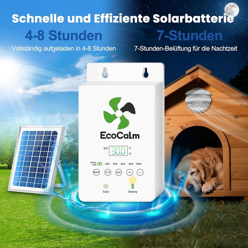 ecoCalm Napelemes Ventilátor 100mm Powerbank Funkcióval, Vízálló Kerti Szellőztetés