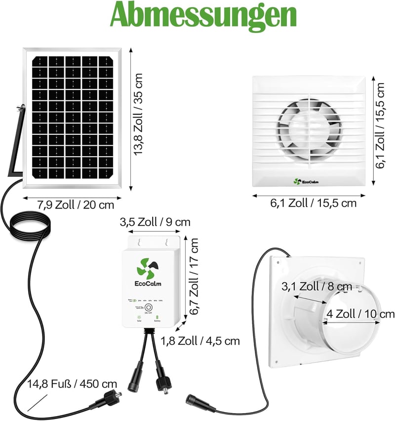 ecoCalm Napelemes Ventilátor 100mm Powerbank Funkcióval, Vízálló Kerti Szellőztetés