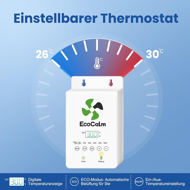 ecoCalm Napelemes Ventilátor 100mm Powerbank Funkcióval, Vízálló Kerti Szellőztetés