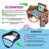 Tăviță de voiaj pentru copii ECOFANTASY pentru mașină, cu suport pentru tabletă, lavabilă – Portocaliu 5