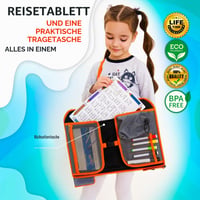 Tăviță de voiaj pentru copii ECOFANTASY pentru mașină, cu suport pentru tabletă, lavabilă – Portocaliu 9
