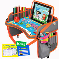 Tăviță de voiaj pentru copii ECOFANTASY pentru mașină, cu suport pentru tabletă, lavabilă – Portocaliu 1