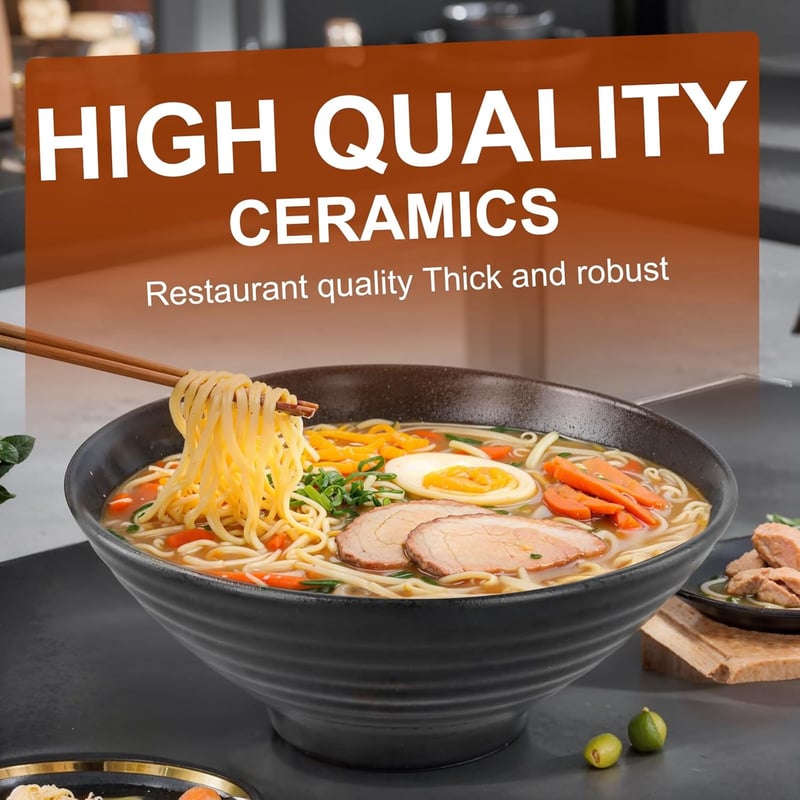 Ecofocet 2 db kerámia ramen tál 1000 ml evőeszközzel fekete