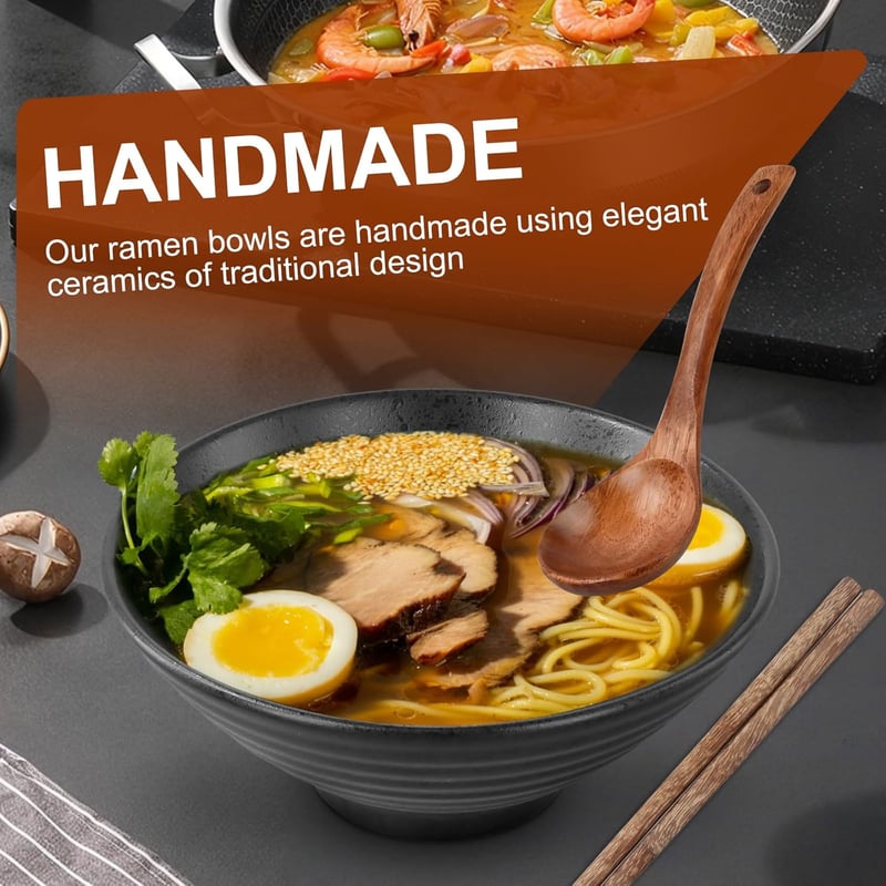Ecofocet 2 db kerámia ramen tál 1000 ml evőeszközzel fekete