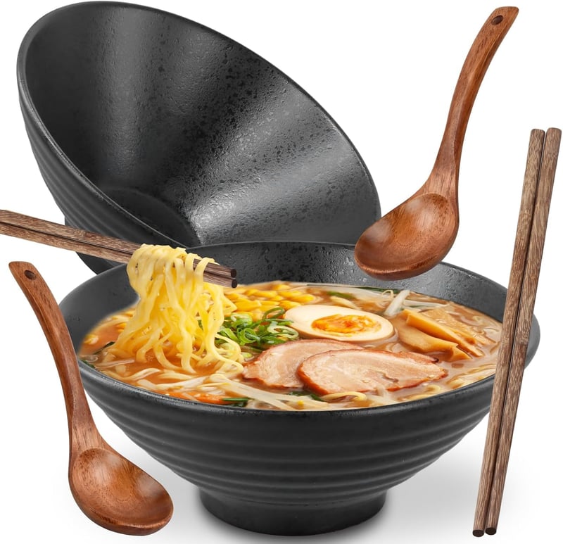 Ecofocet 2 db kerámia ramen tál 1000 ml evőeszközzel fekete