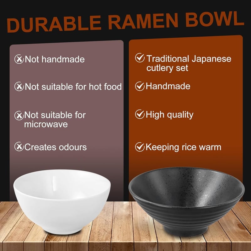 Ecofocet 2 db kerámia ramen tál 1000 ml evőeszközzel fekete