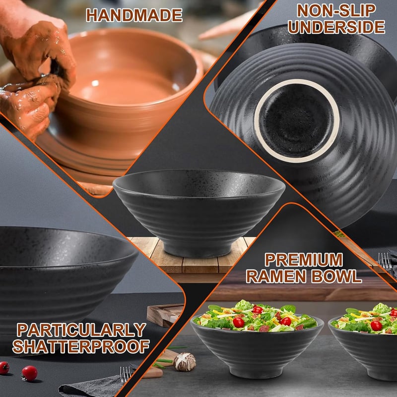 Ecofocet 2 db kerámia ramen tál 1000 ml evőeszközzel fekete