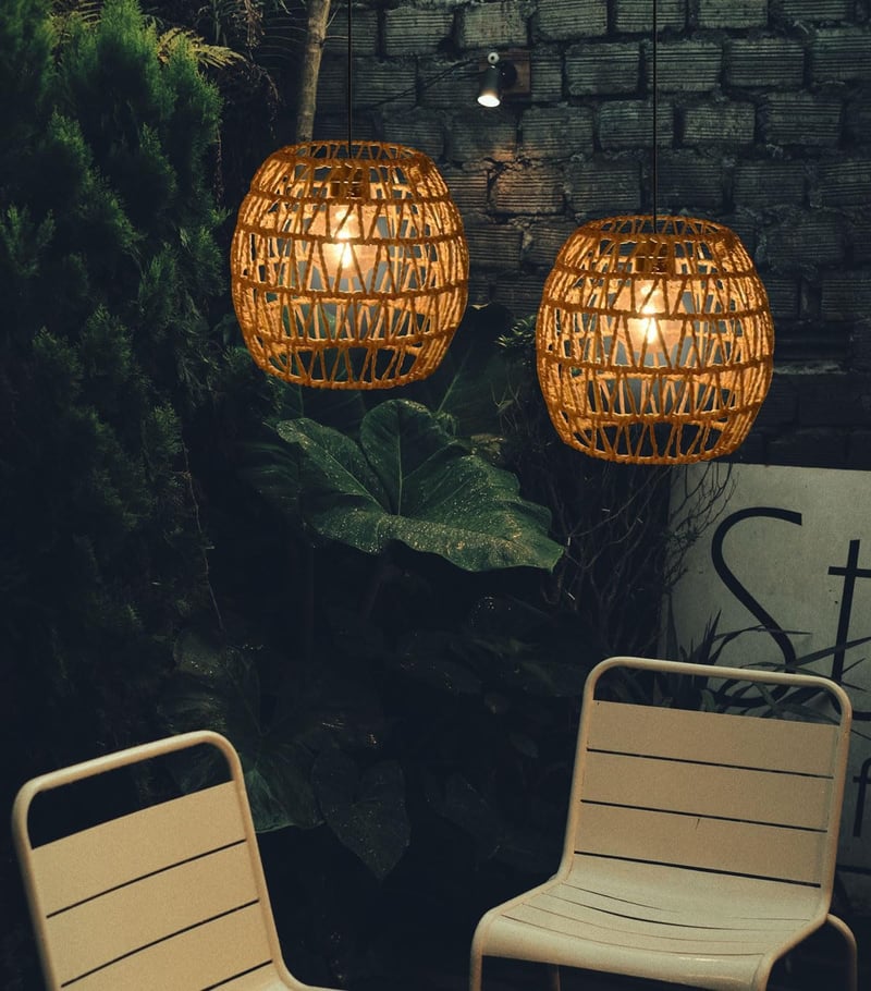 EcoGehen 3db Rattan Függőlámpa Akkumulátoros Kültéri Beltéri Boho Stílusú Hordozható Lámpa Kert