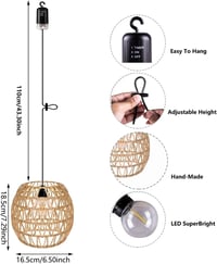 EcoGehen 3db Rattan Függőlámpa Akkumulátoros Kültéri Beltéri Boho Stílusú Hordozható Lámpa Kert 2