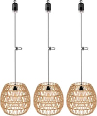 EcoGehen 3db Rattan Függőlámpa Akkumulátoros Kültéri Beltéri Boho Stílusú Hordozható Lámpa Kert 1