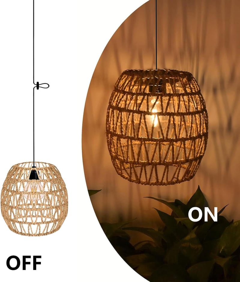 EcoGehen 3db Rattan Függőlámpa Akkumulátoros Kültéri Beltéri Boho Stílusú Hordozható Lámpa Kert