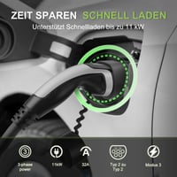 Nabíjací kábel pre elektromobily ECOPOINT 11-5-STR Typ 2, 11 kW, 3-fázový 16A, Mennekes Mode 3, kompatibilný s EV a PHEV, 5 m rovný kábel 2