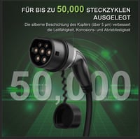 Nabíjací kábel pre elektromobily ECOPOINT 11-5-STR Typ 2, 11 kW, 3-fázový 16A, Mennekes Mode 3, kompatibilný s EV a PHEV, 5 m rovný kábel 4