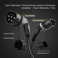 Nabíjací kábel ECOPOINT Type 2 pre elektromobily, 22 kW, 3-fázový 32A, Mennekes Mode 3, kompatibilný s EV a PHEV, 7,5 m špirálový kábel 7