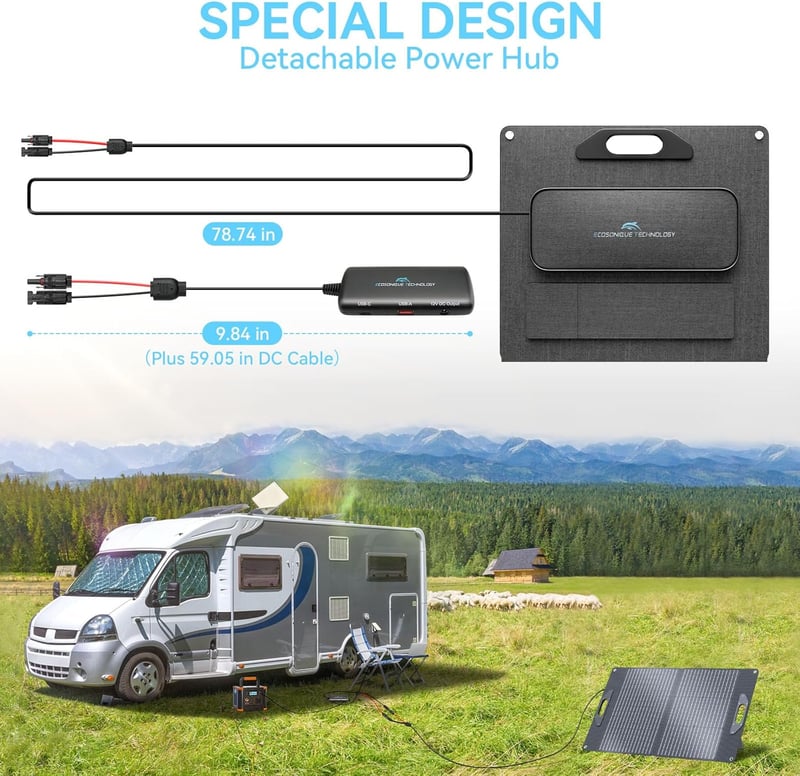 Ecosonique 60W Napelem Összecsukható Állvánnyal, USB-C PD 45W Töltő, IP67 Vízálló Hordozható Napkollektor Kempinghez