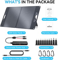 Ecosonique 60W Napelem Összecsukható Állvánnyal, USB-C PD 45W Töltő, IP67 Vízálló Hordozható Napkollektor Kempinghez 8