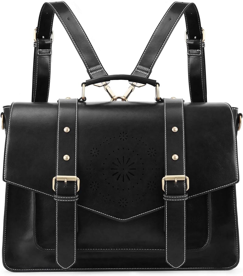 ECOSUSI Női Hátizsák Messenger Táska Vegan Bőr 15.6 Colos Laptop Fekete