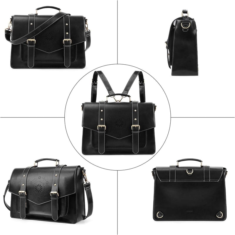 ECOSUSI Női Hátizsák Messenger Táska Vegan Bőr 15.6 Colos Laptop Fekete