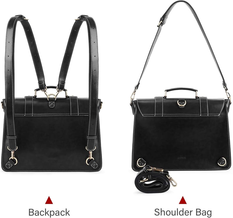ECOSUSI Női Hátizsák Messenger Táska Vegan Bőr 15.6 Colos Laptop Fekete