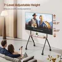 ECOTINY Pojazdný TV stojan pre televízory s uhlopriečkou 49 – 80 palcov, mobilný TV vozík s uzamykateľnými kolieskami, prenosný podlahový stojan s drevenou policou, VESA 600x400, čierny 3