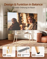 Suport TV ECOTINY pentru ecrane de 49-86 inchi, stand TV portabil din lemn, înălțime reglabilă, cu organizator de cabluri și poliță, alb, max. 50 kg, VESA 400x600 mm 5