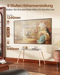 Suport TV ECOTINY pentru ecrane de 49-86 inchi, stand TV portabil din lemn, înălțime reglabilă, cu organizator de cabluri și poliță, alb, max. 50 kg, VESA 400x600 mm 4