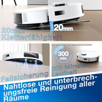 Robotický vysávač ECOVACS DEEBOT N20 Plus s funkciou mopovania, sací výkon 8000 Pa, stanica PureCyclone, technológia proti namotávaniu vlasov, výdrž batérie 300 minút, biely 8
