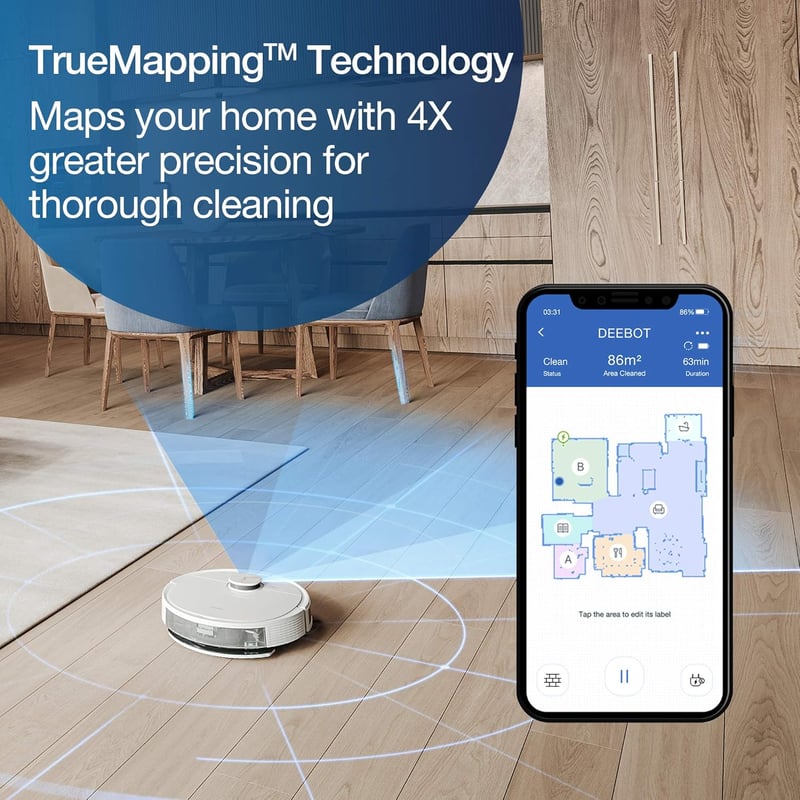 ECOVACS Deebot N8 robotporszívó moppal, 2300Pa szívóerő, lézeres navigáció, szőnyegdetektálás