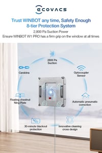 Robotický čistič okien ECOVACS Winbot W1 Pro – 2800 Pa, automatická detekcia okrajov, Win Slam 3.0, biela, 0,06 l 5