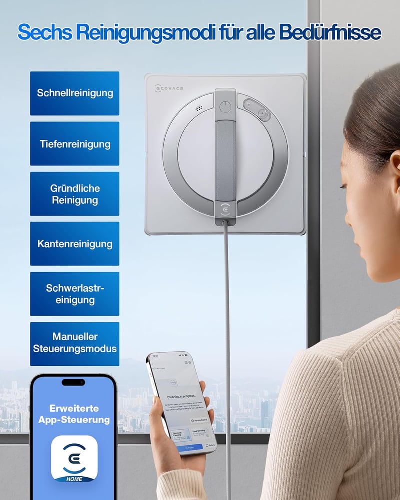 ECOVACS Winbot W2 Pro ablaktisztító robot 3 fúvókás vízpermetezővel