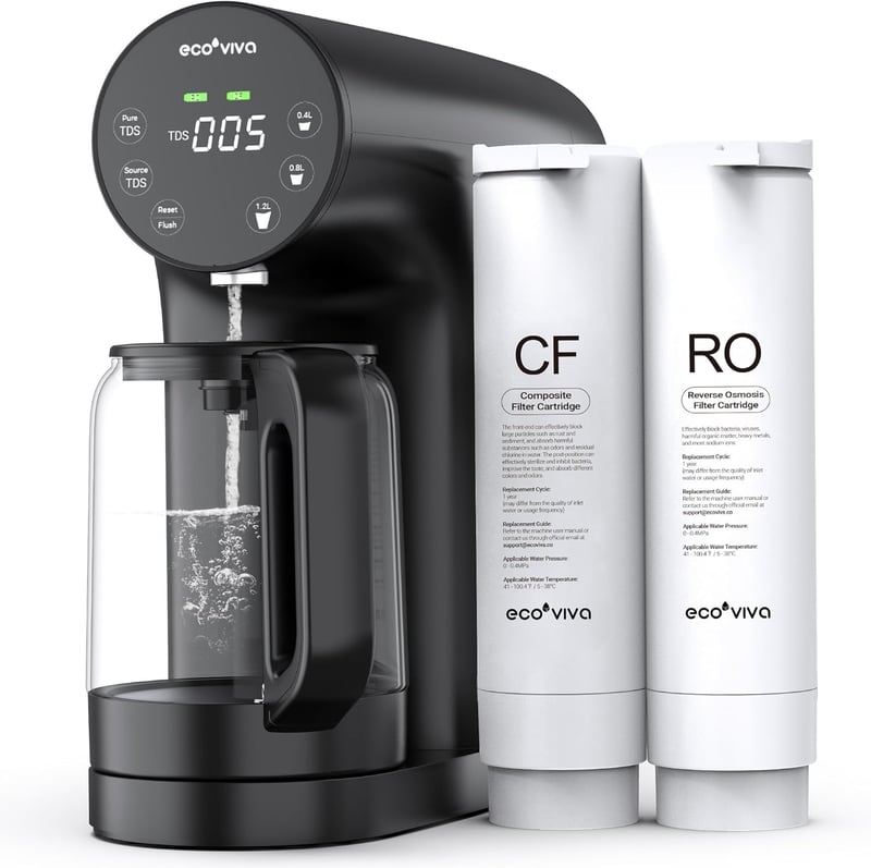 Ecoviva WP-RO-200G Stolni sustav za filtriranje vode s reverznom osmozom, 5-stupanjska filtracija, TDS monitor u stvarnom vremenu, omjer 3:1, bez instalacije, crni